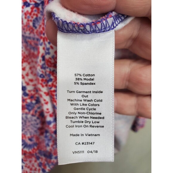 T by Talbots Cotton Blend Ditsy Print Split Neck Long Sleeve T-Shirt Size XL - Picture 5 of 5